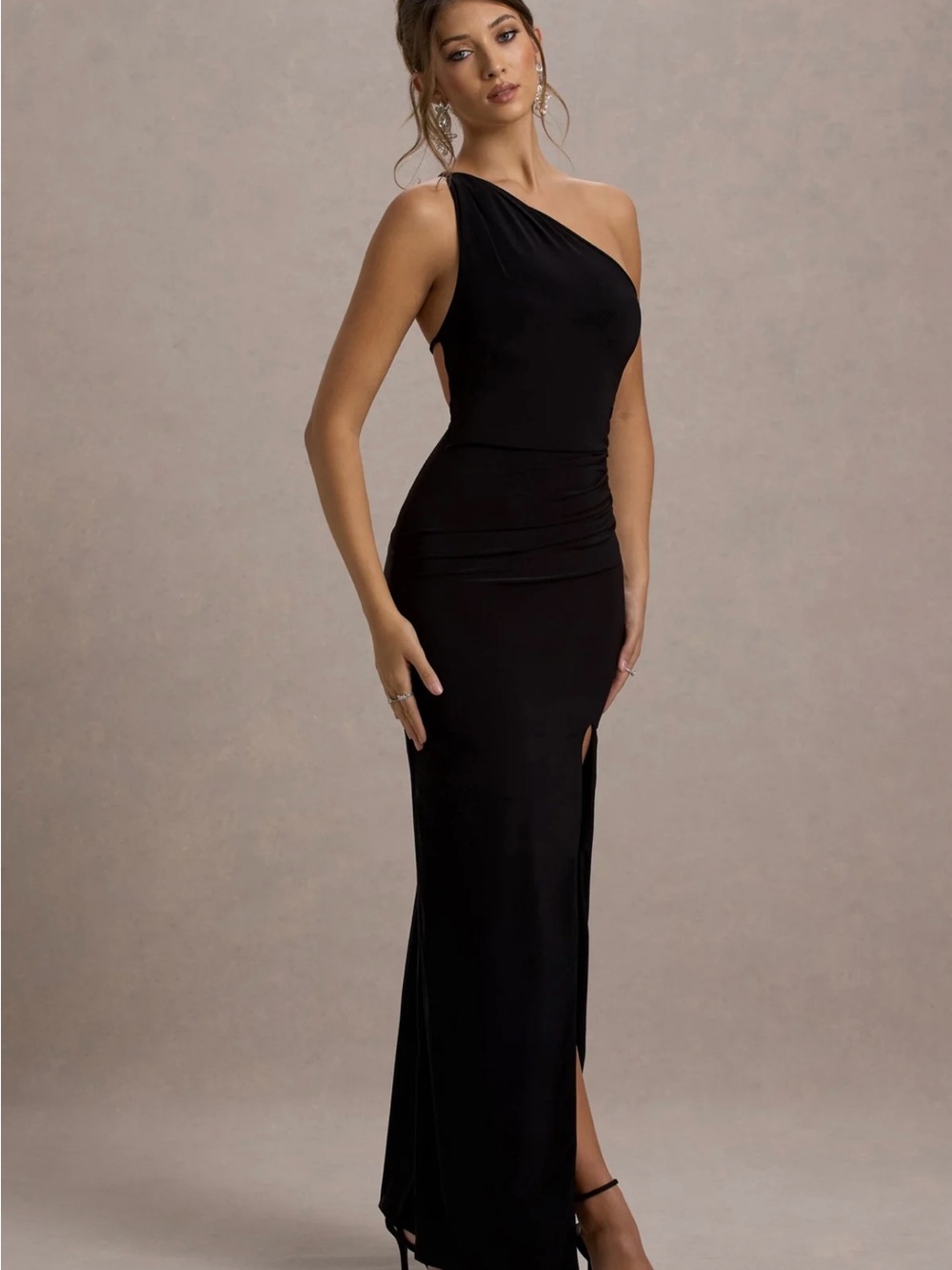 Club L London Elegant One-Shoulder Black Evening Dress